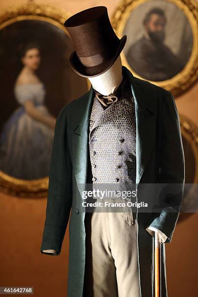 Dress by costume designer Ursula Patzak worn by Elio Germano for the movie 'Il Giovane Favoloso' by Mario Martone is shown during the 'I Vestiti Dei...