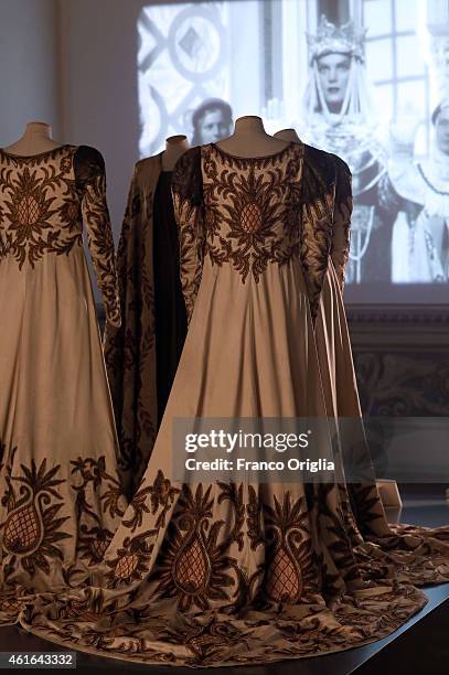 Dresses by Italian costume designer Gino Carlo Sensani for the movie 'The Iron Crown' by Alessandro Blasetti are shown during the 'I Vestiti Dei...