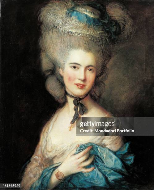 Lady in Blue, by Thomas Gainsborough, 1770 - 1780, 18th Century, oil on canvas, 76 x 64 cm. Russia, St. Petersburg, The State Hermitage Museum. Whole...