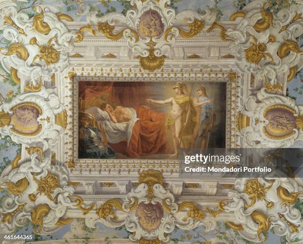 Aeneas and the Penates, by Antonio Ruggeri, 17th Century, fresco. Italy, Tuscany, Siena, Palace of the Prefecture. Whole artwork view. The whole...