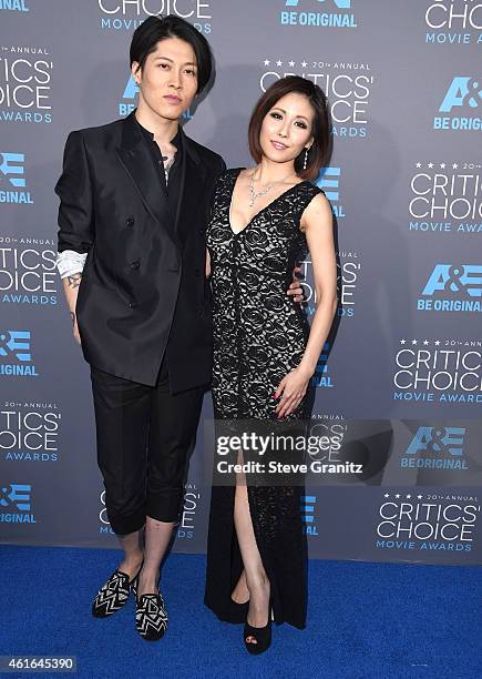 Takamasa Ishihara and Melody Ishihara arrives at the 20th Annual Critics' Choice Movie Awards at Hollywood Palladium on January 15, 2015 in Los...