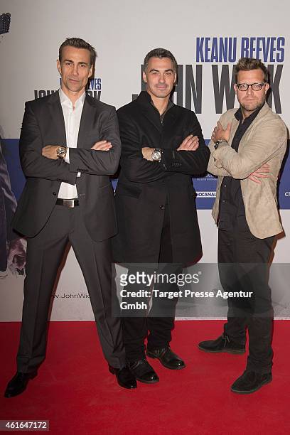 Director David Leitch, Actor Daniel Bernhardt and director Chad Stahelski attend a special preview of the film 'John Wick' on January 16, 2015 in...