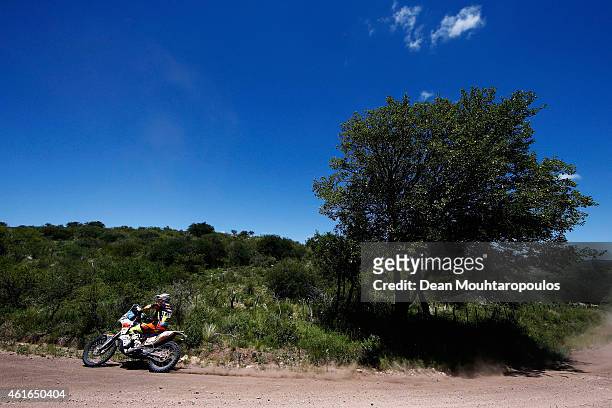 David Casteu of France for Team Casteu 450 rally Replica KTM competes during Stage 12 on day 13 of the Dakar Rally between Termas de Rio Hondo and...