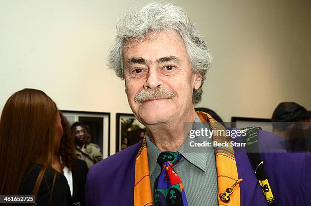 Actor/reggae archivist Roger Steffens arrives at 'Bob Marley: I And Eye, The Photos of Kim Gottlieb-Walker, 1975-1976' private preview reception at...