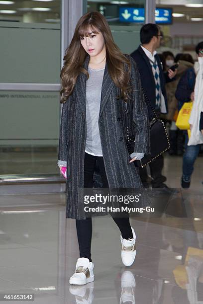 Tiffany of South Korean girl group Girls' Generation is seen upon arrival at Gimpo International Airport on January 16, 2015 in Seoul, South Korea.