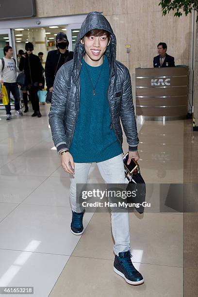 Dong Woo of South Korean boy band Infinite is seen upon arrival at Gimpo International Airport on January 16, 2015 in Seoul, South Korea.