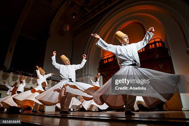 Mevlevi Sema' ceremony is performed by Konya Turkish Sufi Music Ensemble aka 'Whirling Dervishes' at Cadogan Hall in London, England on January 16,...