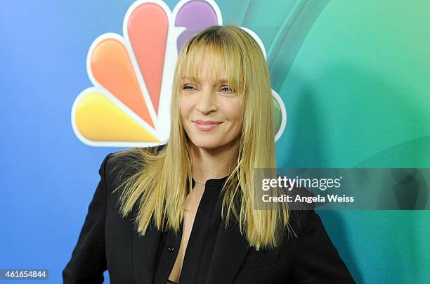 Actress Uma Thurman arrives at NBCUniversal's 2015 Winter TCA Tour - Day 2 at The Langham Huntington Hotel and Spa on January 16, 2015 in Pasadena,...