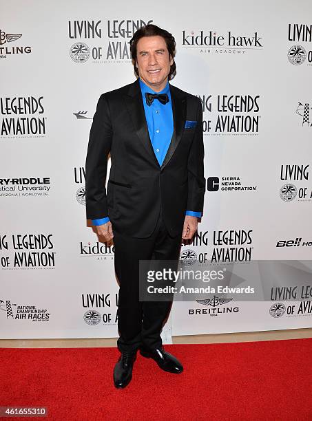 Actor John Travolta arrives at the 12th Annual "Living Legends Of Aviation" Awards at The Beverly Hilton Hotel on January 16, 2015 in Beverly Hills,...