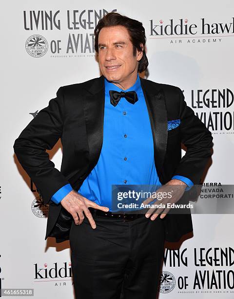 Actor John Travolta arrives at the 12th Annual "Living Legends Of Aviation" Awards at The Beverly Hilton Hotel on January 16, 2015 in Beverly Hills,...