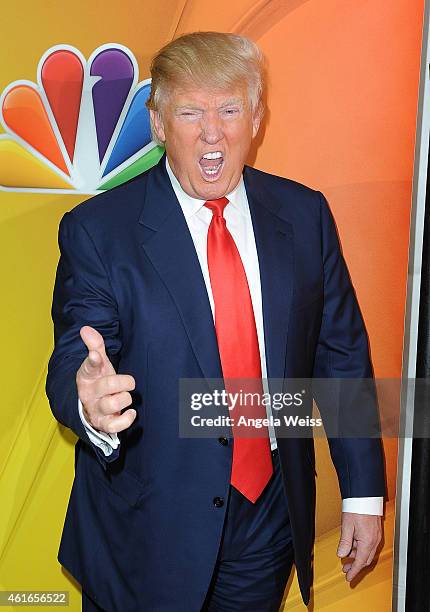 Donald Trump arrives at NBCUniversal's 2015 Winter TCA Tour - Day 2 at The Langham Huntington Hotel and Spa on January 16, 2015 in Pasadena,...