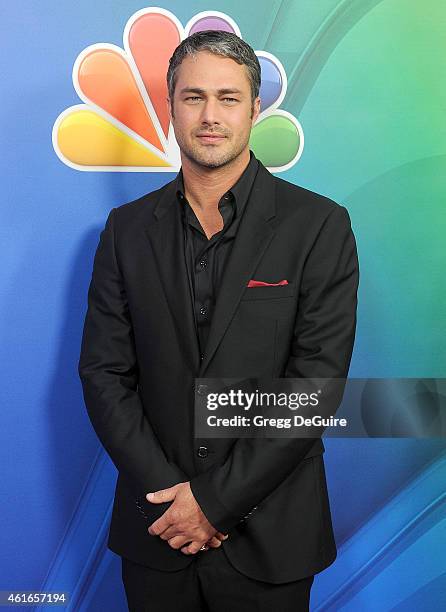 Actor Taylor Kinney arrives at day 2 of the NBCUniversal 2015 Press Tour at The Langham Huntington Hotel and Spa on January 16, 2015 in Pasadena,...