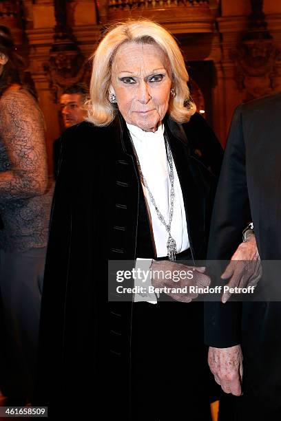 Micheline Maus attends Arop Charity Gala with 'Ballet du Theatre Bolchoi'. Held at Opera Garnier on January 9, 2014 in Paris, France.