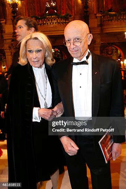 Micheline Maus and Francois Gibault attend Arop Charity Gala with 'Ballet du Theatre Bolchoi'. Held at Opera Garnier on January 9, 2014 in Paris,...