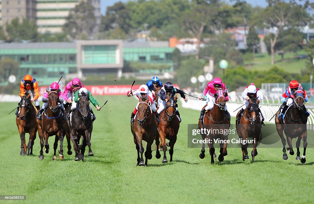 Melbourne Races Flash Craig Williams riding Tonopah wins Race 8, during Melbourne Racing at ...