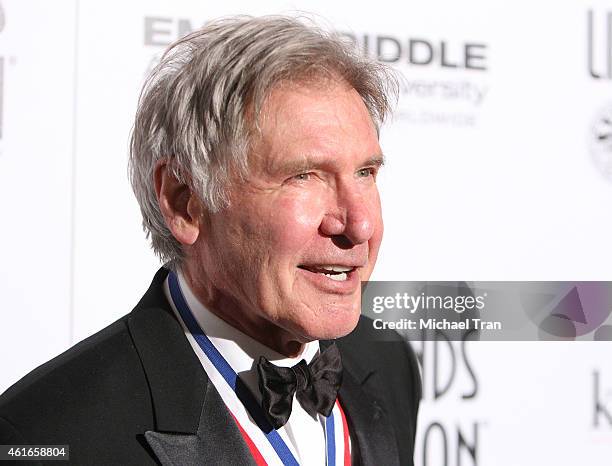 Harrison Ford arrives at the 12th Annual "Living Legends of Aviation" Awards held at The Beverly Hilton Hotel on January 16, 2015 in Beverly Hills,...