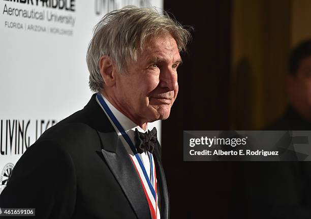 Actor Harrison Ford attends the 12th Annual "Living Legends of Aviation" at The Beverly Hilton Hotel on January 16, 2015 in Beverly Hills, California.