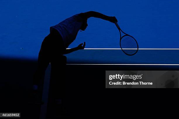 Rohan Bopanna of India and Daniel Nestor of Canada serve in Men's Doubles Final Match against Jean-Julien Rojer of the Natherlands Horia Tecau of...