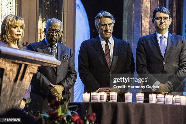 Dr. J. Benjamin Hardwick, Stephen Macht and Axel Cruau attend Shabbat Service Honoring Paris Terrorist Victims And The Legacy Of Dr. Martin Luther...