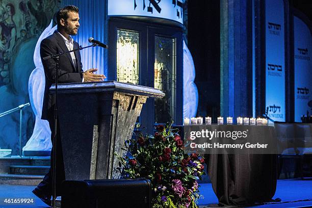 Gabriel Macht attends Shabbat Service Honoring Paris Terrorist Victims And The Legacy Of Dr. Martin Luther King, Jr. At Saban Theatre on January 16,...