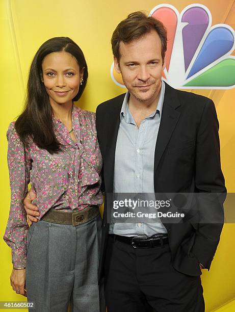 Actors Thandie Newton and Peter Sarsgaard arrive at day 2 of the NBCUniversal 2015 Press Tour at The Langham Huntington Hotel and Spa on January 16,...