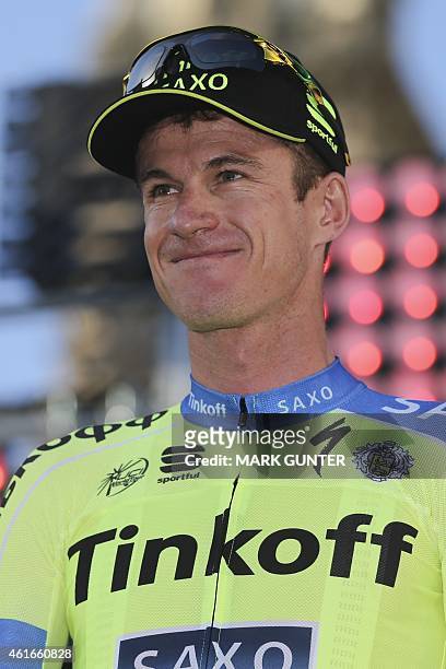 Michael Rogers of Australia poses during the teams presentation ahead of the 2015 Tour Down Under cycling competition in Adelaide on January 17,...