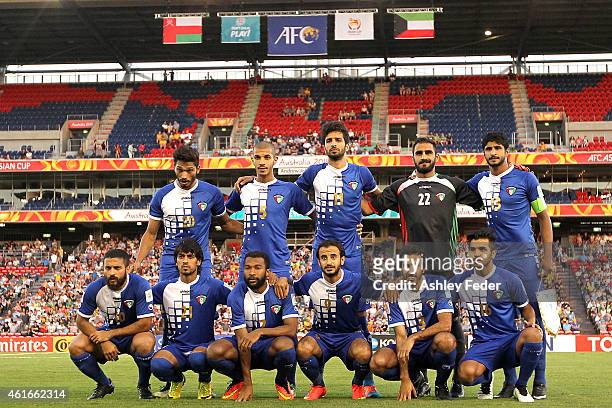 Kuwait team mates line up before the 2015 Asian Cup match between Oman and Kuwait at Hunter Stadium on January 17, 2015 in Newcastle, Australia.