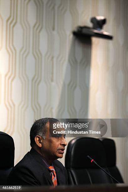 Uttam Khobragade, father of Indian diplomat Devyani Khobragade, addresses a press conference on January 10, 2014 in New Delhi, India. Devyani...