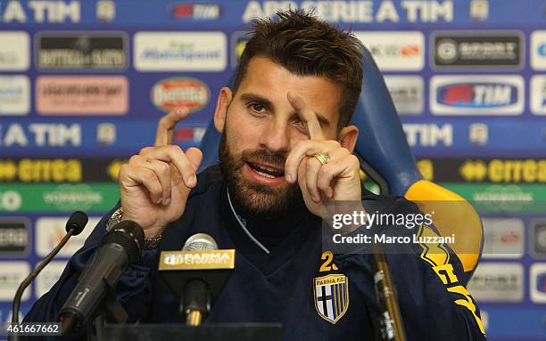 New signing for Parma FC Antonio Nocerino speaks to the media during a press conference at the club's training ground on January 17, 2015 in...