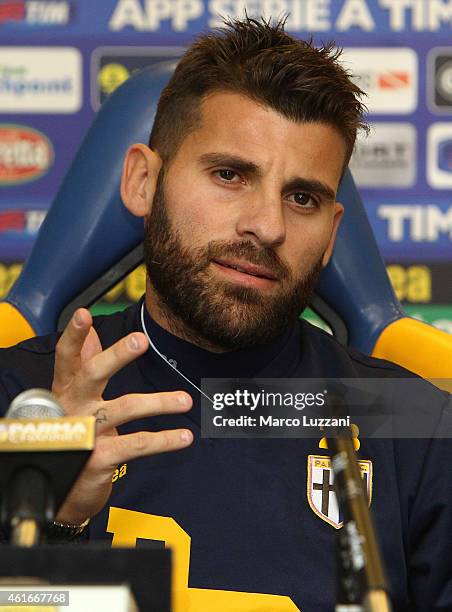 New signing for Parma FC Antonio Nocerino speaks to the media during a press conference at the club's training ground on January 17, 2015 in...