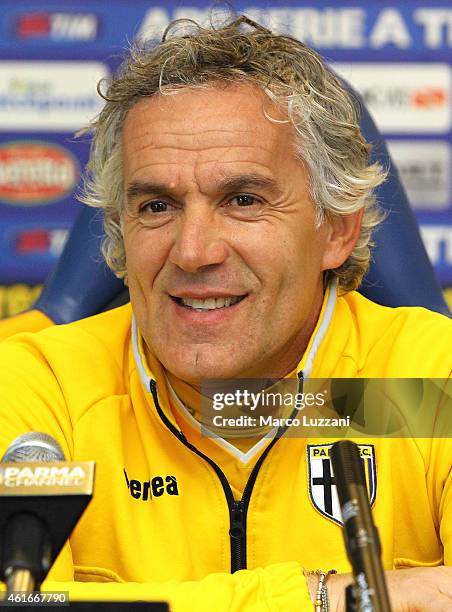 Parma FC coach Roberto Donadoni speaks to the media during a press conference at the club's training ground on January 17, 2015 in Collecchio, Italy.