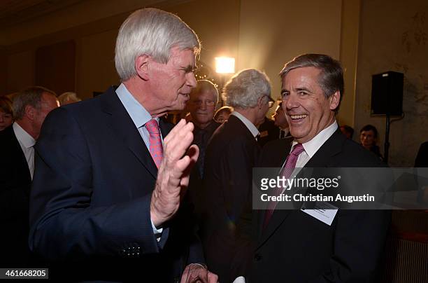 Michael Otto and Josef Ackermann attend New Year Reception of publisher Klaus Schuemann at Hotel Louis C. Jacob on January 9, 2014 in Hamburg,...