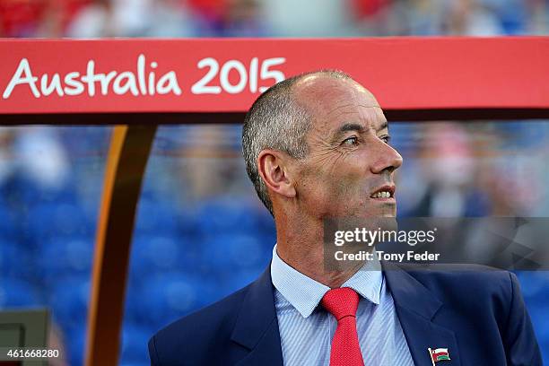 Coach of Oman Paul Le Guen during the 2015 Asian Cup match between Oman and Kuwait at Hunter Stadium on January 17, 2015 in Newcastle, Australia.