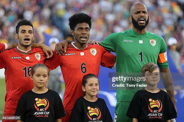 Oman players line up before the 2015 Asian Cup match between Oman and Kuwait at Hunter Stadium on January 17, 2015 in Newcastle, Australia.