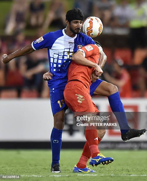 Abdul Aziz Al-­Maqbali of Oman is fouled by Mesaed Al Enzi of Kuwait during their Group A football match of the AFC Asian Cup in Newcastle on January...