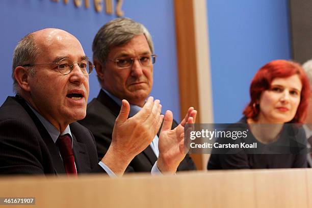 Die Linke Bundestag faction co-chair Gregor Gysi , and Katja Kipping and Bernd Riexinger , the co-chairs of the German left-wing party Die Linke,...