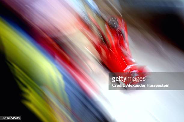 Pilot Lukas Gschnitzer and Mattia Variola of Italy compete during the Viessmann FIBT Bob World Cup at Deutche Post Eisarena on January 17, 2015 in...