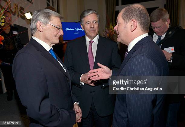 Wolfgang Schuessel , Josef Ackermann and Olaf Scholz attend New Year Reception of publisher Klaus Schuemann at Hotel Louis C. Jacob on January 9,...