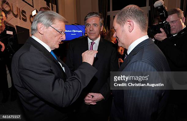 Wolfgang Schuessel , Josef Ackermann and Olaf Scholz attend New Year Reception of publisher Klaus Schuemann at Hotel Louis C. Jacob on January 9,...