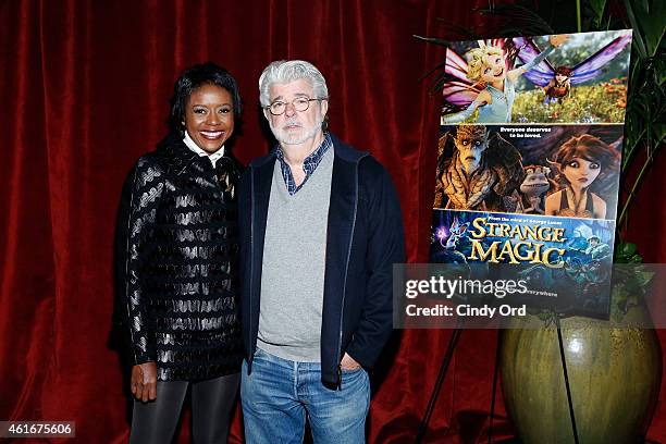 Mellody Hobson and George Lucas attend The New York Special Screening Of Lucasfilm's STRANGE MAGIC At The Tribeca Grand Hotel Hosted By The Cinema...