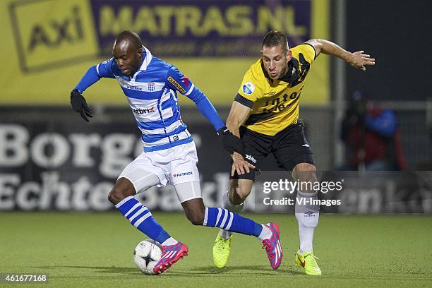 Jody Lukoki of PEC Zwolle, Remy Amieux of NAC Breda during the Dutch Eredivisie match between PEC Zwolle and NAC Breda at the IJsseldelta stadium on...