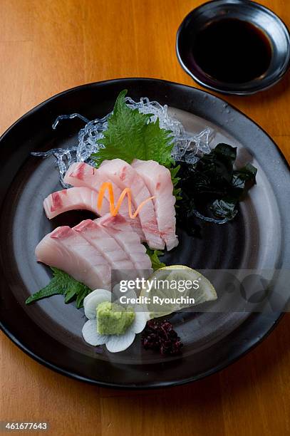 sliced raw fish of japanese-style food - amberjack bildbanksfoton och bilder