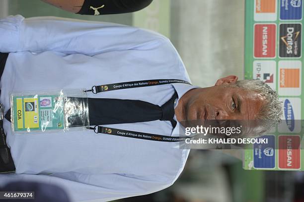 Gabon's coach Jorge Costa waits prior to the 2015 African Cup of Nations group A football match between Burkina Faso and Gabon at Bata Stadium in...