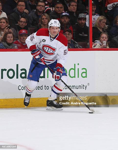 Sergei Gonchar of the Montreal Canadiens skates against the Ottawa Senators at Canadian Tire Centre on January 15, 2015 in Ottawa, Ontario, Canada.