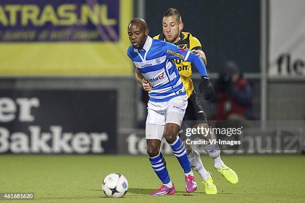 Jody Lukoki of PEC Zwolle, Remy Amieux of NAC Breda during the Dutch Eredivisie match between PEC Zwolle and NAC Breda at the IJsseldelta stadium on...