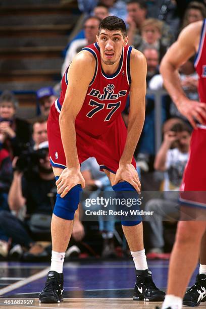 Gheorghe Muresan of the Washington Bullets rests during a game played on March 3, 1996 at Arco Arena in Sacramento, California. NOTE TO USER: User...