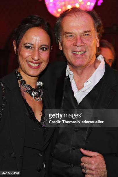 Wolfgang Fierek and Djamila Mendil attend the red carpet of the 50th birthday celebrations for former boxer Henry Maske at Europapark on January 10,...
