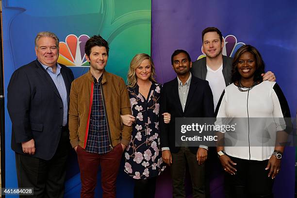 NBCUniversal Press Tour, January 2015 -- "Parks and Recreation" -- Pictured: Jim O'Heir, Adam Scott, Amy Poehler, Aziz Ansari, Chris Pratt, Retta --