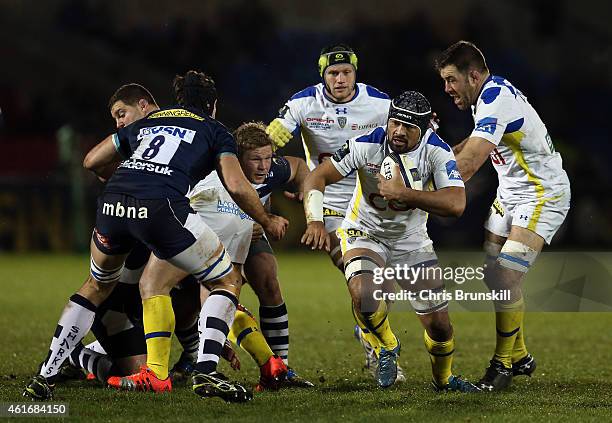 Julien Bonnaire of ASM Clermont Auvergne in action during the European Rugby Champions Cup match between Sale Sharks and ASM Clermont Auvergne at the...