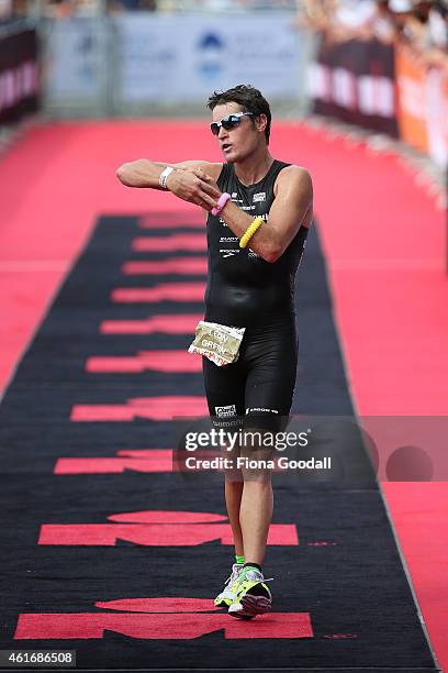 Leon Griffin of Australia finishes in second place at Ironman 70.0 on January 18, 2015 in Auckland, New Zealand.